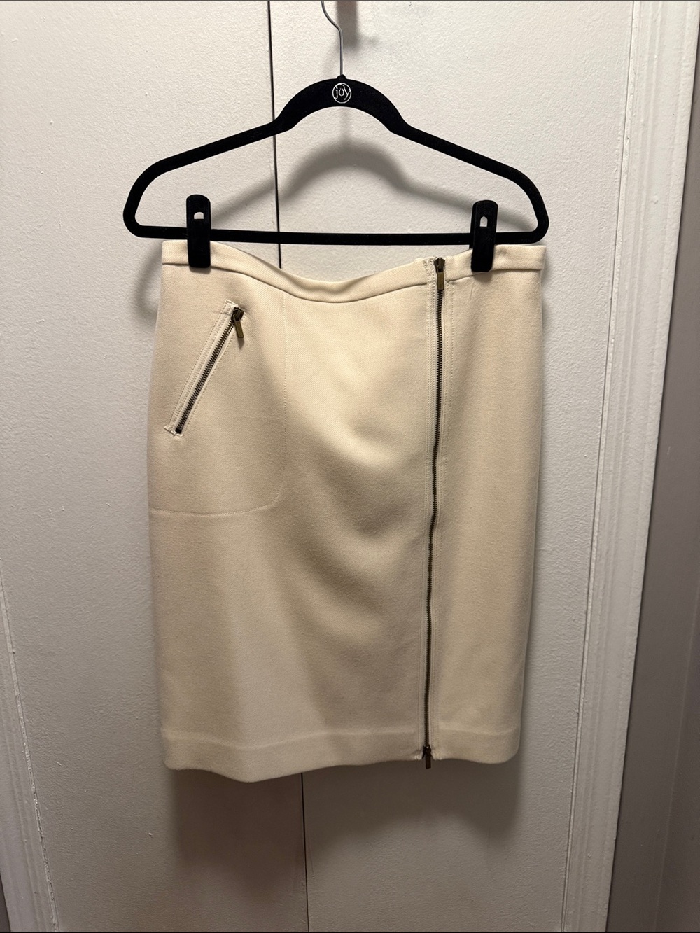 J. Crew Cream Pencil Skirt with Front Zip Detail